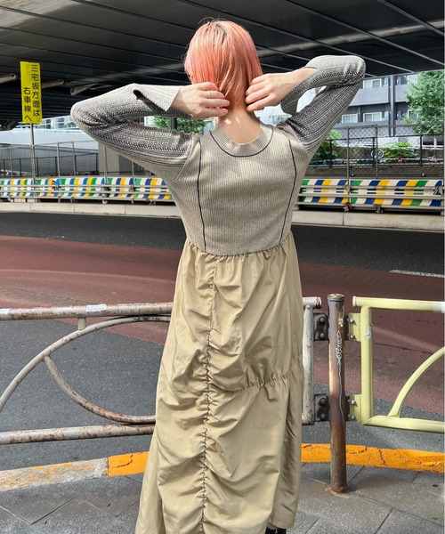 ウィルフリーチャコールワンピース　新品、未使用 タグ付き WILLFULLY（ウィルフリー）の「knit docking jacquard sleeve