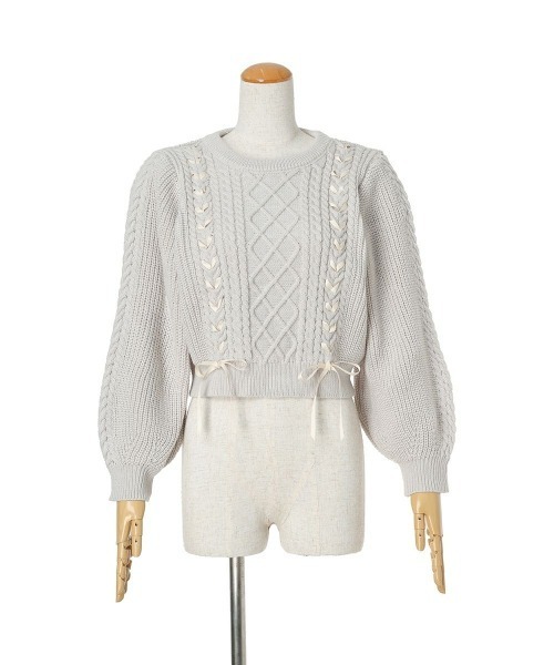 F i.n.t（フィント）の「リボンレースアップケーブルニットプルオーバー/fint（ニット/セーター・レディース・オフホワイト/レッド/ライトグレー・FREE）」の13枚目の写真