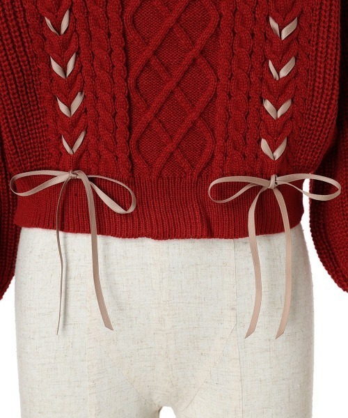 F i.n.t（フィント）の「リボンレースアップケーブルニットプルオーバー/fint（ニット/セーター・レディース・オフホワイト/レッド/ライトグレー・FREE）」の18枚目の写真