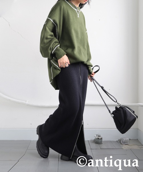 antiqua(アンティカ)の「ダブルジップニットスカート(スカート・レディース・チャコールグレー/ブラック・ONESIZE)」の5枚目の写真