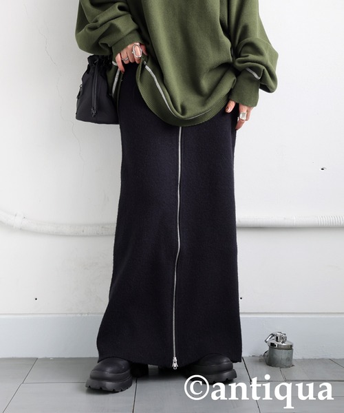 antiqua(アンティカ)の「ダブルジップニットスカート(スカート・レディース・チャコールグレー/ブラック・ONESIZE)」の6枚目の写真