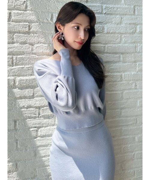 Vネックショートニットトップス【セットアップ着用可能】（ニット  