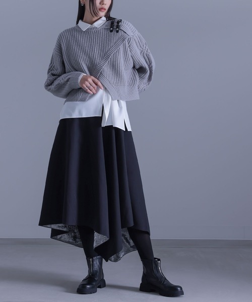 kOhAKU（コハク）の「『箔切替アシメフレアスカート』（スカート・レディース・ブラック・1/2）」の7枚目の写真