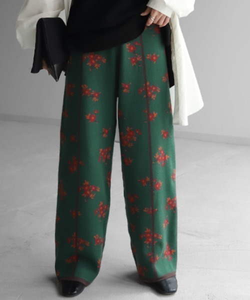 HUG.U（ハグユー）の「花柄ジャガードニットパンツ（その他パンツ・レディース・ブラック/カーキ/グリーン・FREE）」の5枚目の写真