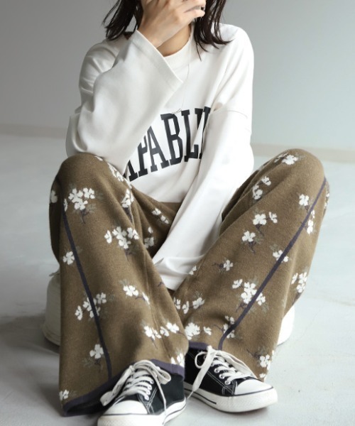 HUG.U（ハグユー）の「花柄ジャガードニットパンツ（その他パンツ・レディース・ブラック/カーキ/グリーン・FREE）」の11枚目の写真