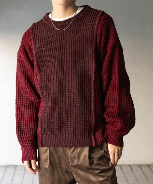 SENSE OF PLACE by URBAN RESEARCH（センスオブプレイスバイアーバンリサーチ）の「ブロッキングステッチクルーネックニット（ニット/セーター・メンズ・ブラック/ネイビー/レッド・MEDIUM/LARGE）」の3枚目の写真