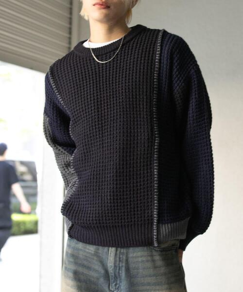 SENSE OF PLACE by URBAN RESEARCH（センスオブプレイスバイアーバンリサーチ）の「ブロッキングステッチクルーネックニット（ニット/セーター・メンズ・ブラック/ネイビー/レッド・MEDIUM/LARGE）」の12枚目の写真