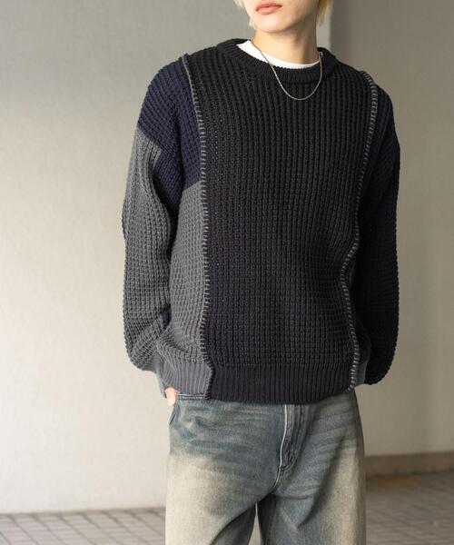 SENSE OF PLACE by URBAN RESEARCH（センスオブプレイスバイアーバンリサーチ）の「ブロッキングステッチクルーネックニット（ニット/セーター・メンズ・ブラック/ネイビー/レッド・MEDIUM/LARGE）」の13枚目の写真