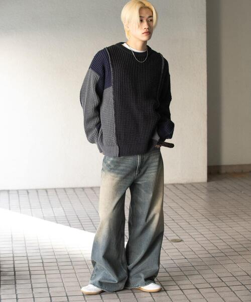 SENSE OF PLACE by URBAN RESEARCH（センスオブプレイスバイアーバンリサーチ）の「ブロッキングステッチクルーネックニット（ニット/セーター・メンズ・ブラック/ネイビー/レッド・MEDIUM/LARGE）」の18枚目の写真