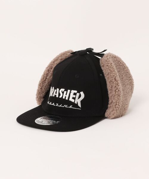 THRASHER（スラッシャー）の「MAG LOGO TWILL FLIGHT CAP/スラッシャーキッズボア素材付きフライトキャップパイロットキャップ（キャップ・キッズ・ブラック/ベージュ/カーキ・FREE）」の2枚目の写真
