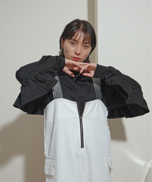 palm RICHE(ポームリシュ)の「オーバーサイズバックフリルロンT(Tシャツ/カットソー・レディース・ブラック/オフホワイト・M)」の21枚目の写真
