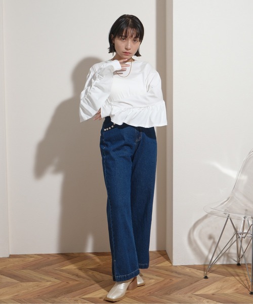 palm RICHE(ポームリシュ)の「オーバーサイズバックフリルロンT(Tシャツ/カットソー・レディース・ブラック/オフホワイト・M)」の6枚目の写真
