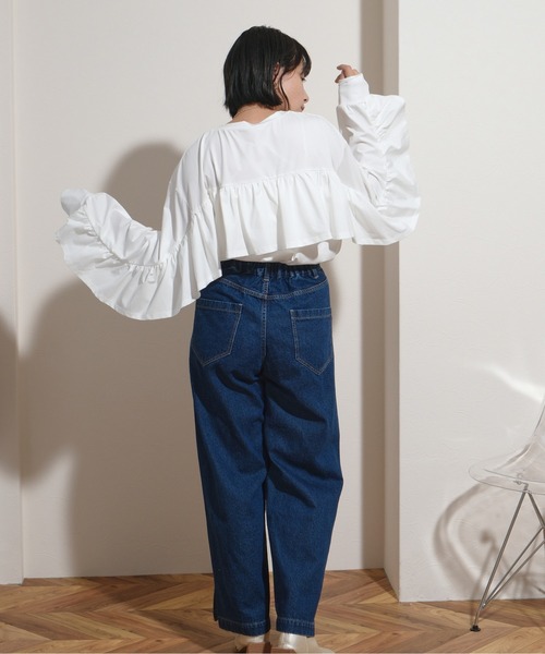 palm RICHE(ポームリシュ)の「オーバーサイズバックフリルロンT(Tシャツ/カットソー・レディース・ブラック/オフホワイト・M)」の7枚目の写真