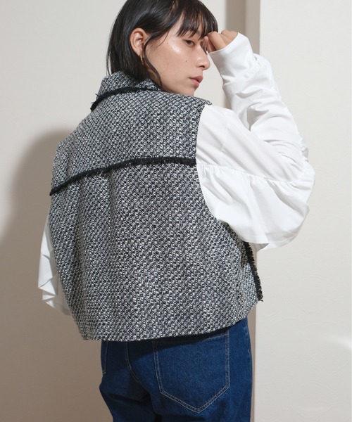 palm RICHE(ポームリシュ)の「オーバーサイズバックフリルロンT(Tシャツ/カットソー・レディース・ブラック/オフホワイト・M)」の14枚目の写真