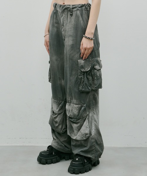 AIVER（アイバー）の「AIVER　ムラ染めナイロンカーゴパンツ（カーゴパンツ・メンズ・ライトグレー/ブラック/パープル・MEDIUM/SMALL/LARGE）」の4枚目の写真