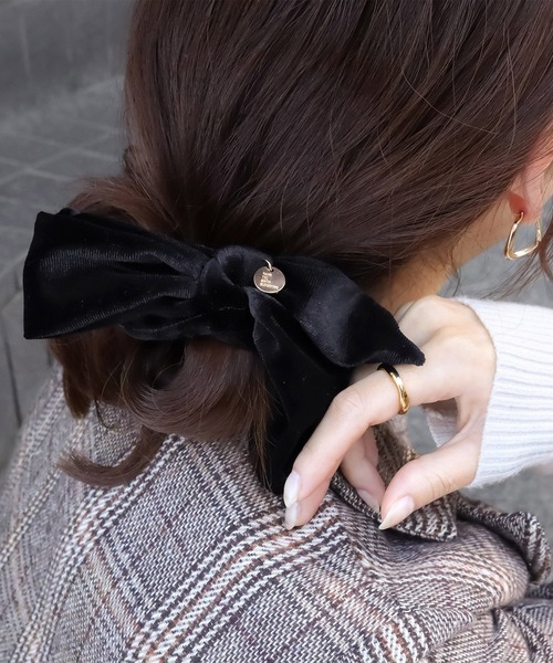 シュシュ用チャーム   ❬6❭ シュシュ サテン ゴールド星月柄ドットプリント クリスタル入り