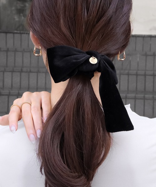 ME☆お値下げ対応します！です。シュシュ　ロゴ入り　リボン　ブラック 楽天市場】【全品送料無料×P最大47倍！】 シュシュ サテン調