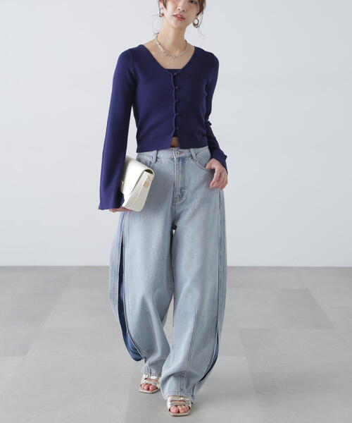 FREE'S MART（フリーズマート）の「◇キャミレイヤードニットカーディガン（ニット/セーター・レディース・ホワイト/ネイビー/イエロー/ブルー・FREE）」の6枚目の写真