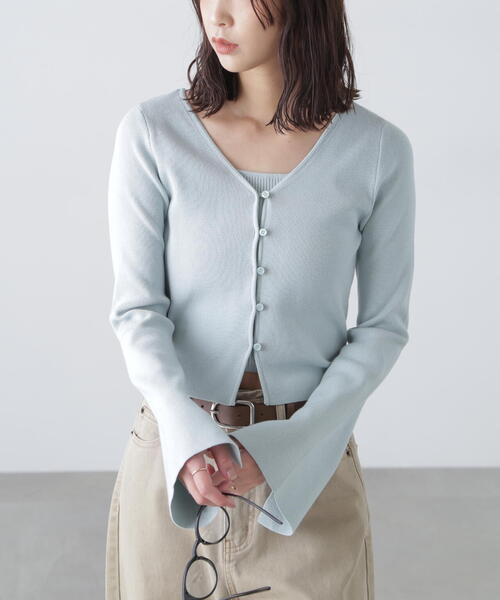 FREE'S MART（フリーズマート）の「◇キャミレイヤードニットカーディガン（ニット/セーター・レディース・ホワイト/ネイビー/イエロー/ブルー・FREE）」の3枚目の写真