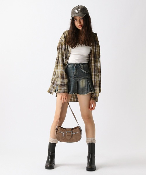 ♢VIP♢【FENDI】FFレーザーカット デニムスカート 2025SS】加工デニムミニスカート(デニムスカート)|FOREVER 21