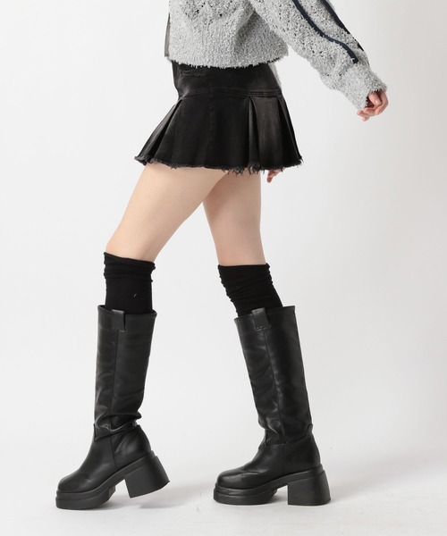 ♢VIP♢【FENDI】FFレーザーカット デニムスカート 2025SS】加工デニムミニスカート(デニムスカート)|FOREVER 21