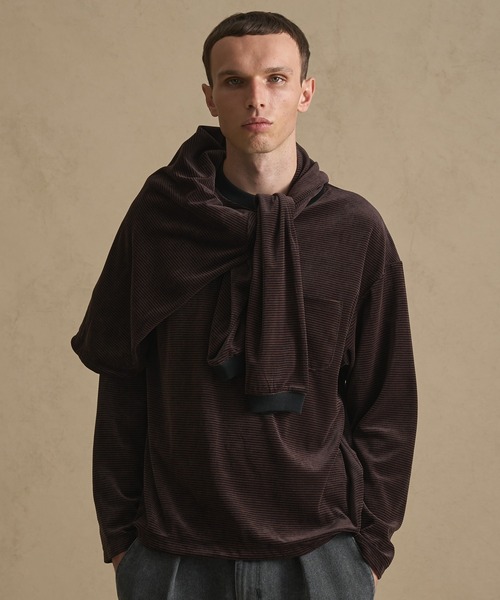 PUBLIC TOKYO（パブリックトウキョウ）の「ベロアウォームコードプルオーバー（スウェット・メンズ・ダークネイビー/ダークブラウン・2/1）」の7枚目の写真