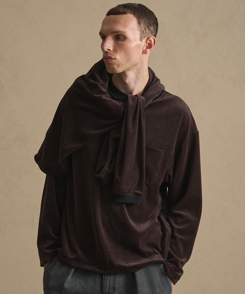 PUBLIC TOKYO（パブリックトウキョウ）の「ベロアウォームコードプルオーバー（スウェット・メンズ・ダークネイビー/ダークブラウン・2/1）」の8枚目の写真