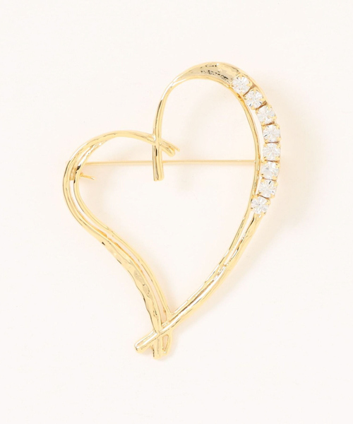 ストーン付き ブローチ ハート ロゴ 2連ハート ゴールド qualite（カリテ）の「ラインストーンハートブローチ（ブローチ