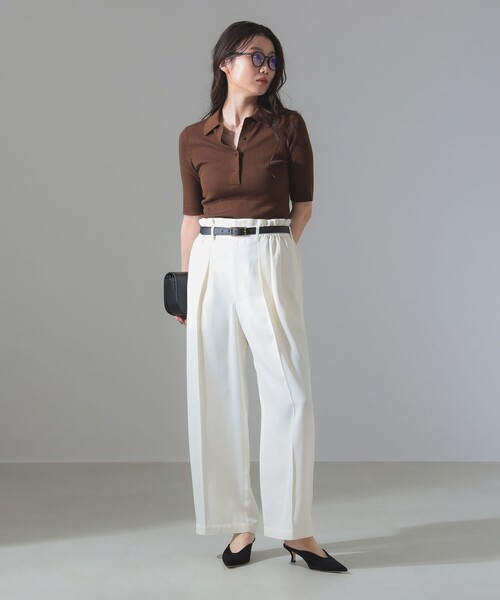 Demi-Luxe BEAMS（デミルクス ビームス）の「ハーフスリーブ ポロニット［手洗い可］（ポロシャツ・レディース・グリーン/ブラウン・ONE SIZE）」の5枚目の写真