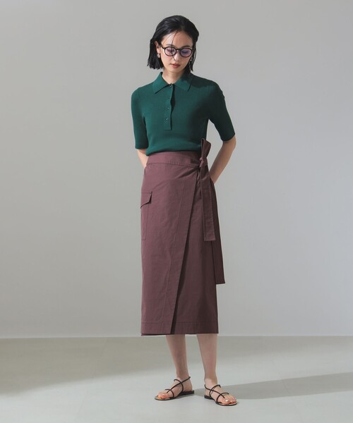 Demi-Luxe BEAMS（デミルクス ビームス）の「ハーフスリーブ ポロニット［手洗い可］（ポロシャツ・レディース・グリーン/ブラウン・ONE SIZE）」の8枚目の写真