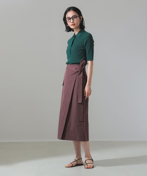 Demi-Luxe BEAMS（デミルクス ビームス）の「ハーフスリーブ ポロニット［手洗い可］（ポロシャツ・レディース・グリーン/ブラウン・ONE SIZE）」の9枚目の写真