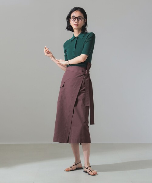 Demi-Luxe BEAMS（デミルクス ビームス）の「ハーフスリーブ ポロニット［手洗い可］（ポロシャツ・レディース・グリーン/ブラウン・ONE SIZE）」の12枚目の写真