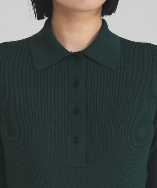 Demi-Luxe BEAMS（デミルクス ビームス）の「ハーフスリーブ ポロニット［手洗い可］（ポロシャツ・レディース・グリーン/ブラウン・ONE SIZE）」の16枚目の写真