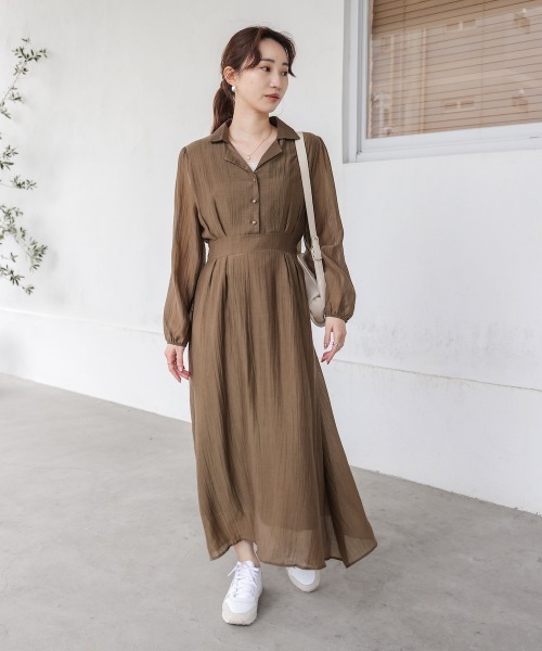 Bab(バブ)の「テーラードくるみボタンワンピース(ワンピース・レディース・ベージュ/ブラック/モカ・M)」の19枚目の写真