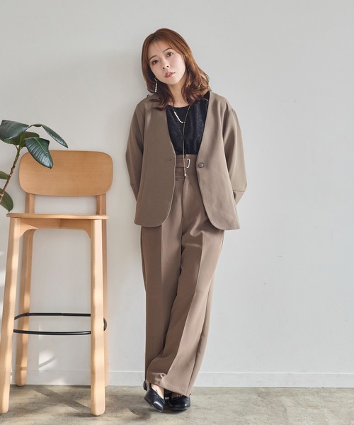INTER FACTORY(インターファクトリー)の「yumi. - ウエストマークデザインスラックス(セットアップ対応)【オフィスシーンにも◎】 made in INTER FACTORY(スラックス・レディース・モカ/ベージュ・LARGE/MEDIUM)」の11枚目の写真