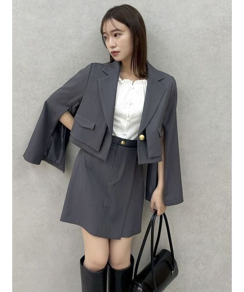 dazzlin（ダズリン）の「【セットアップ対応】レイヤードライクショートジャケット（テーラードジャケット・レディース・チャコールグレー/アイボリー/その他1・FREE）」の5枚目の写真