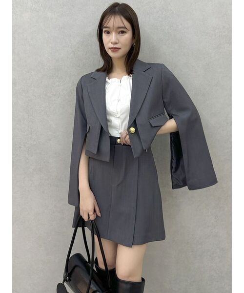 dazzlin（ダズリン）の「【セットアップ対応】レイヤードライクショートジャケット（テーラードジャケット・レディース・チャコールグレー/アイボリー/その他1・FREE）」の6枚目の写真