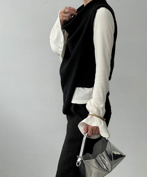 chuclla（チュクラ）の「タックデザイン フレアスリーブトップ chw25s031（Tシャツ/カットソー・レディース・ホワイト/ブラック・FREE）」の10枚目の写真