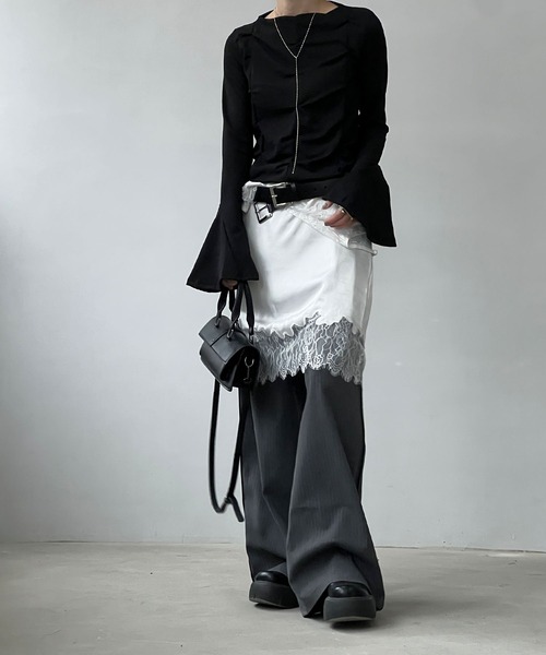 chuclla（チュクラ）の「タックデザイン フレアスリーブトップ chw25s031（Tシャツ/カットソー・レディース・ホワイト/ブラック・FREE）」の13枚目の写真