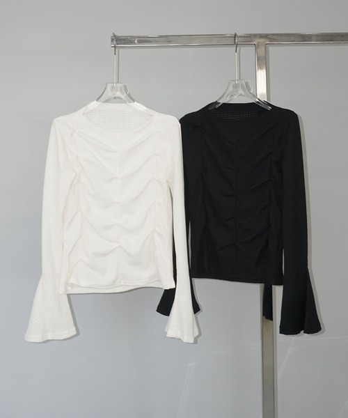 chuclla（チュクラ）の「タックデザイン フレアスリーブトップ chw25s031（Tシャツ/カットソー・レディース・ホワイト/ブラック・FREE）」の18枚目の写真