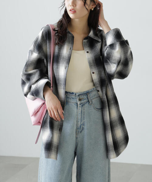 FREE'S MART（フリーズマート）の「◆ヴィンテージ風チェックオーバーシャツ（シャツ/ブラウス・レディース・グリーン系その他3/ワイン/ブラウン系その他/ブラック系その他・FREE）」の2枚目の写真