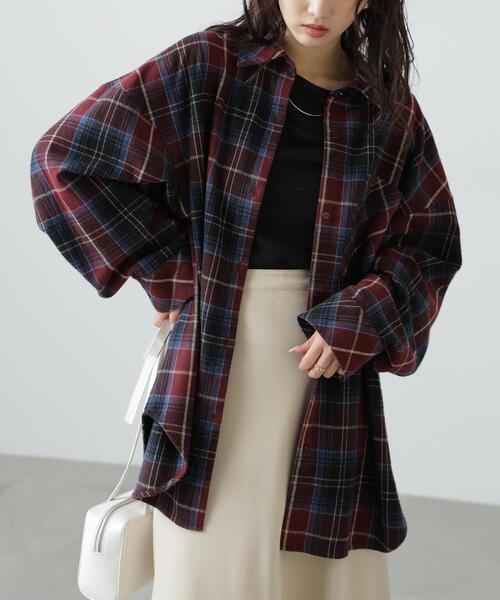 FREE'S MART（フリーズマート）の「◆ヴィンテージ風チェックオーバーシャツ（シャツ/ブラウス・レディース・グリーン系その他3/ワイン/ブラウン系その他/ブラック系その他・FREE）」の4枚目の写真