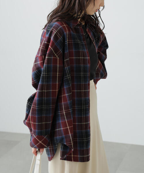 FREE'S MART（フリーズマート）の「◆ヴィンテージ風チェックオーバーシャツ（シャツ/ブラウス・レディース・グリーン系その他3/ワイン/ブラウン系その他/ブラック系その他・FREE）」の5枚目の写真