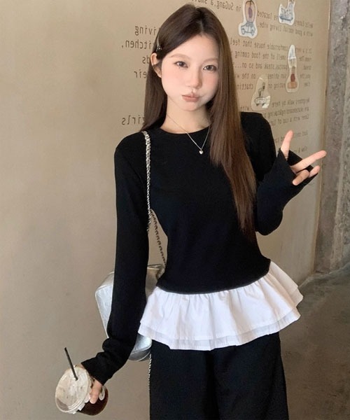 urge：（アージコロン ）の「【URGE：】フェイクレイヤード 長袖 トップス（Tシャツ/カットソー・レディース・ブラック・LARGE/MEDIUM/SMALL/X-LARGE）」の2枚目の写真