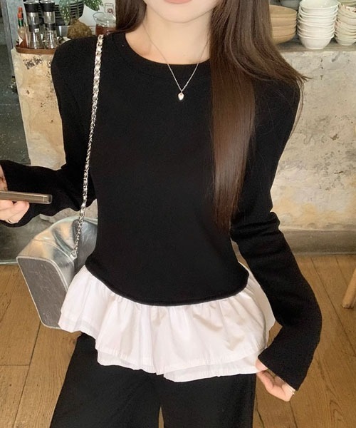 urge：（アージコロン ）の「【URGE：】フェイクレイヤード 長袖 トップス（Tシャツ/カットソー・レディース・ブラック・LARGE/MEDIUM/SMALL/X-LARGE）」の3枚目の写真