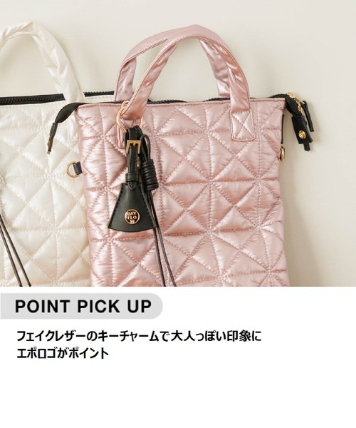 BAYFLOW（ベイフロー）の「[ミニサイズになって登場!!]チャームツキキルトトートＳ（ハンドバッグ・レディース・ブラック系/ホワイト系/ピンク系/ネイビー系・FREE）」の19枚目の写真