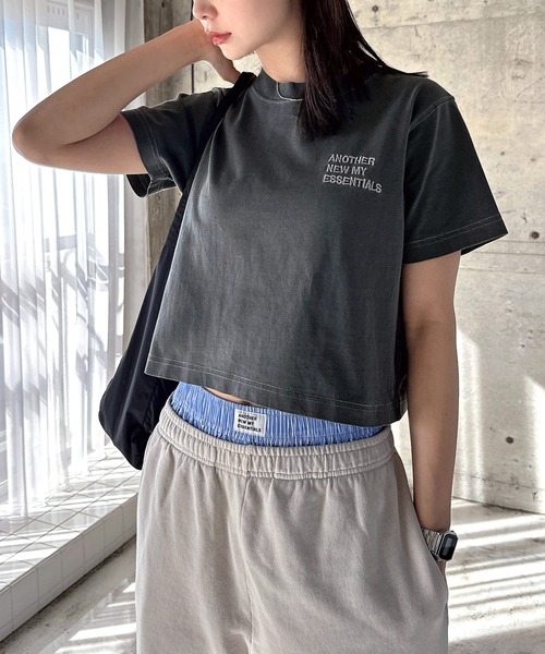 ANME(アンメ)の「ピグメント加工ANMEエンブロイダリーロゴミニTシャツ(Tシャツ/カットソー・レディース・ベージュ/ネイビー/オフホワイト/ブラック・M/L)」の5枚目の写真