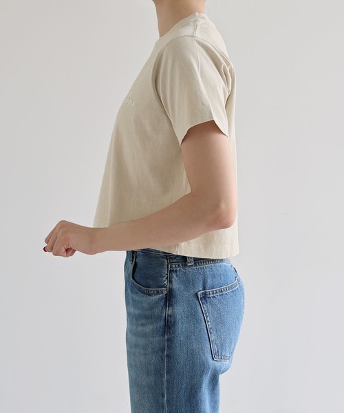 ANME(アンメ)の「ピグメント加工ANMEエンブロイダリーロゴミニTシャツ(Tシャツ/カットソー・レディース・ベージュ/ネイビー/オフホワイト/ブラック・M/L)」の9枚目の写真