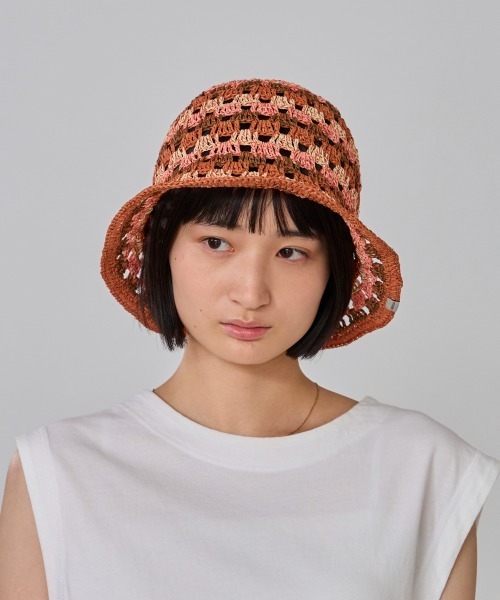 OVERRIDE（オーバーライド）の「OVERRIDE  PAPER CROCHET TILE TULIP / オーバーライド（ハット・レディース・ブルー/ピンク/ベージュ・58cm）」の2枚目の写真