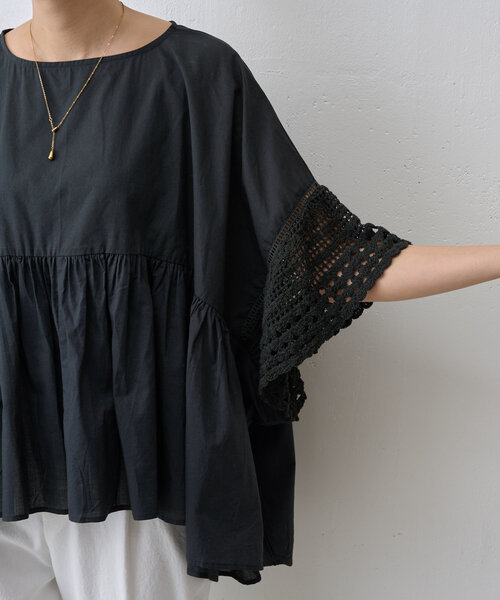 極美品♡BEARDSLEY ビアズリー ひらりTシャツ ブラック黒 フリーサイズ HiROMITHiSTLE》袖レースカットソー （カットソー）｜BEARDSLEY